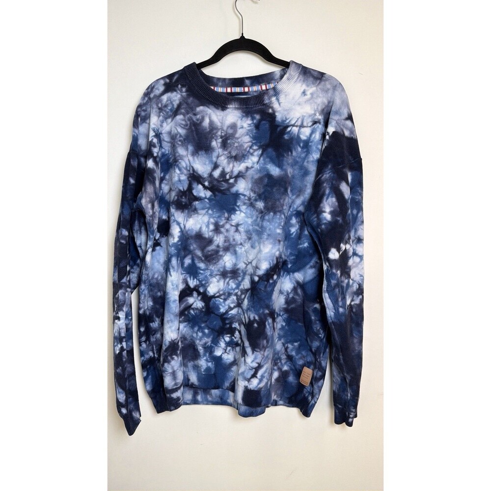 Scotch & Soda XXL Tie Dye Sweater Blue Organic Cotton Shibori Crewneck Men